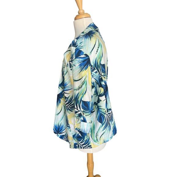 Chico's Tropical Garden Linen Open Drape Front Jacket Lightweight Size 3 XL - Picture 3 of 11